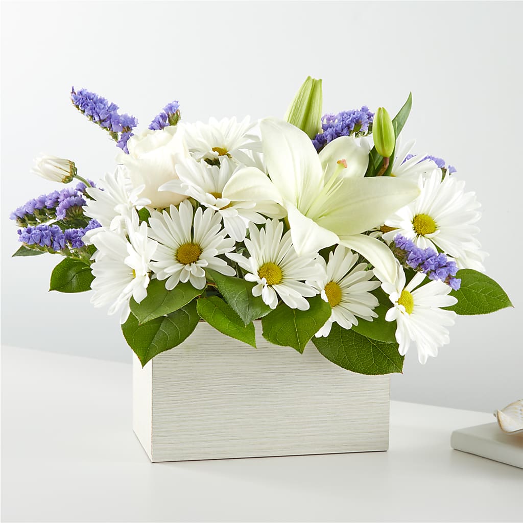 Beyond Blue Box Bouquet – HOLLOW TREE GIFTS & FLORAL LLC, Cascade IA