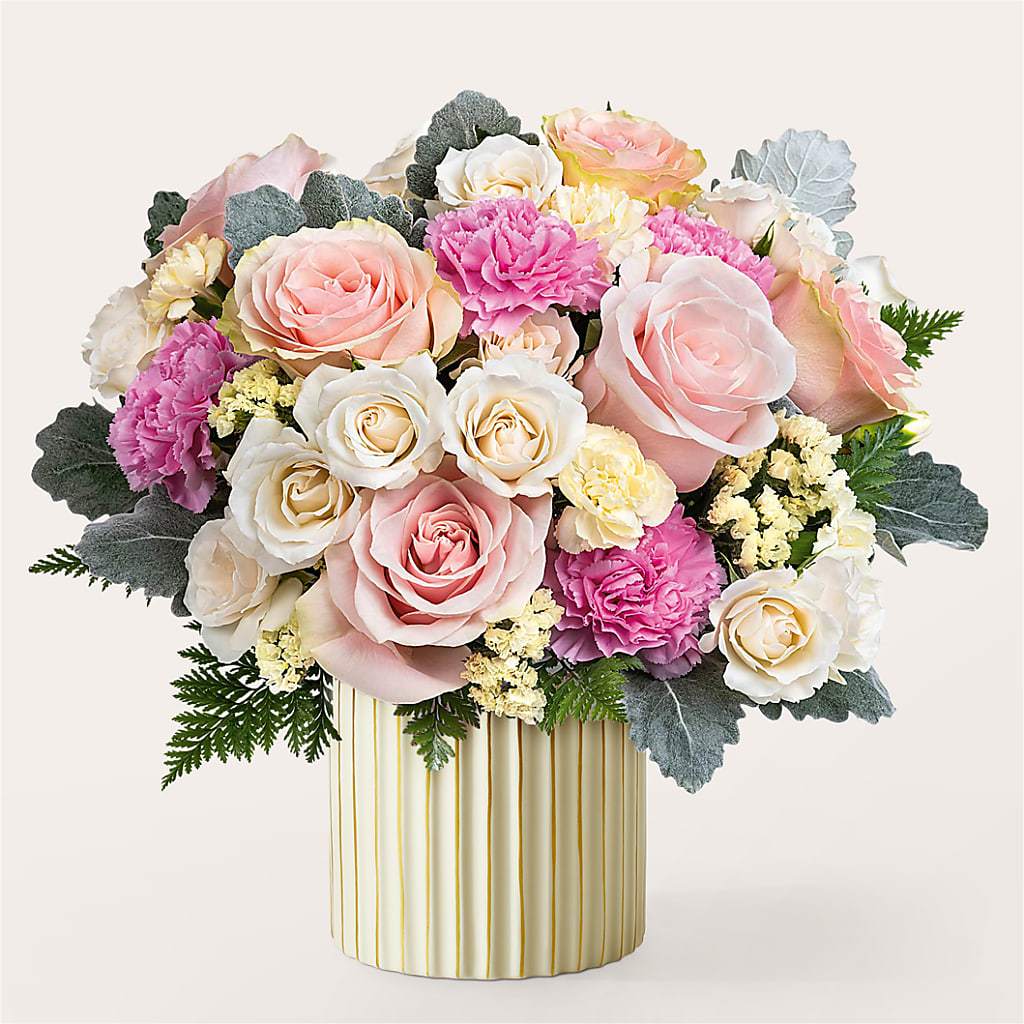 Blissful Moments Bouquet with Ivory Vase – HOLLOW TREE GIFTS & FLORAL LLC, Cascade IA