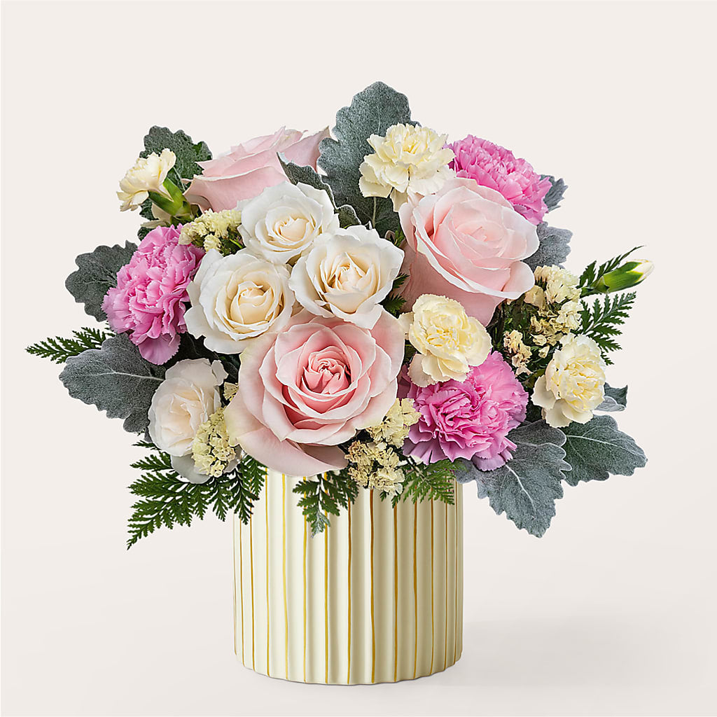 Blissful Moments Bouquet with Ivory Vase – HOLLOW TREE GIFTS & FLORAL LLC, Cascade IA