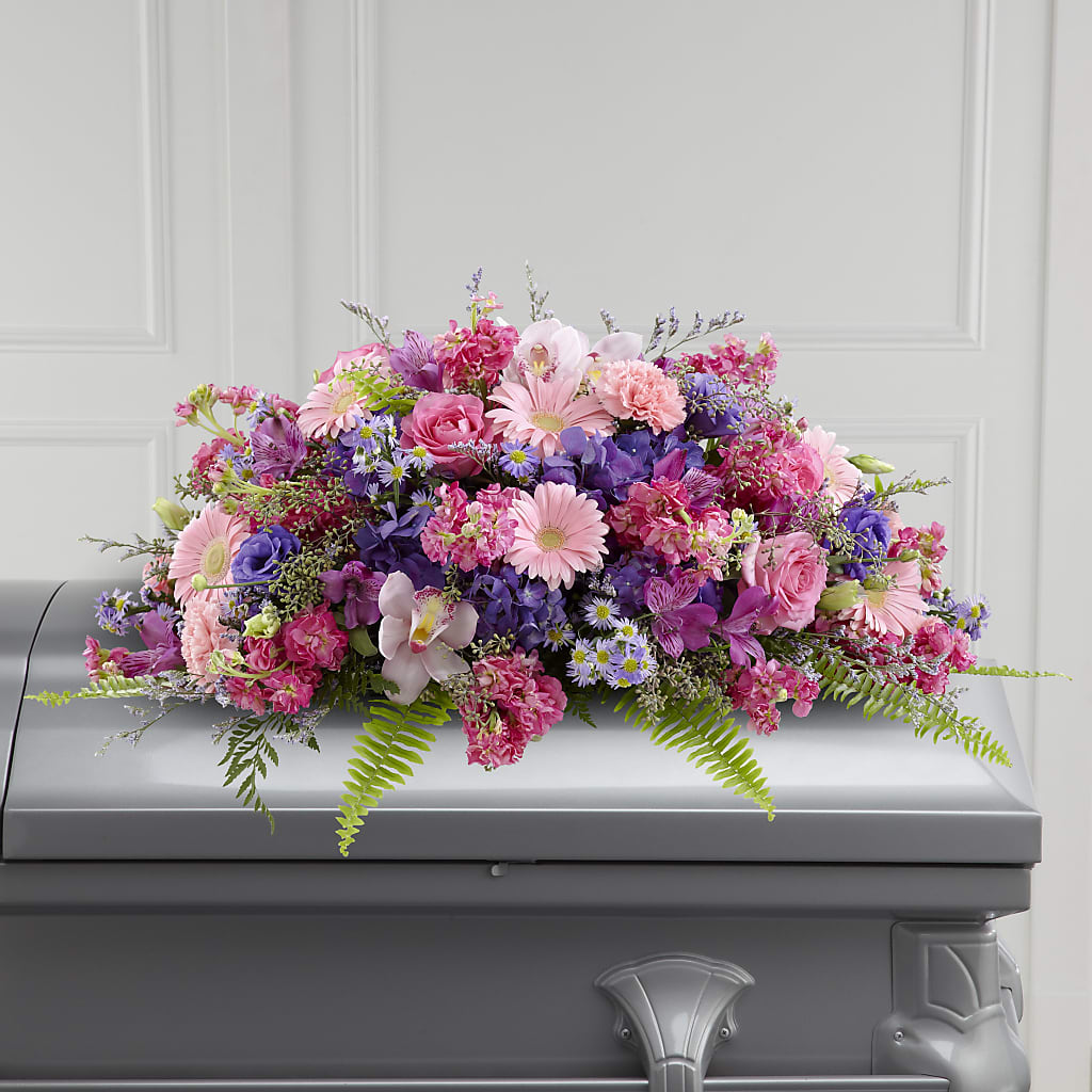 Glorious Garden Casket Spray – HOLLOW TREE GIFTS & FLORAL LLC, Cascade IA