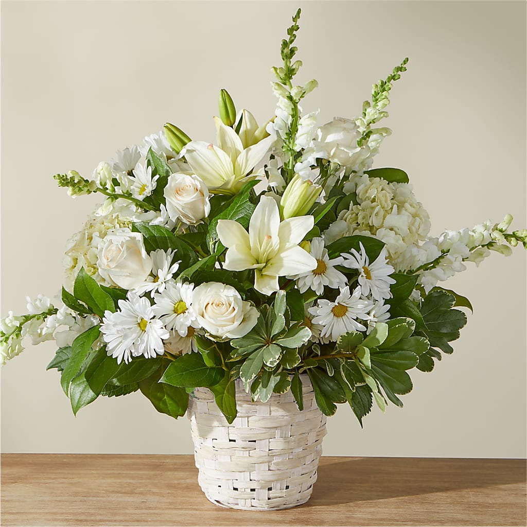 Ivory Elegance Floral Basket – HOLLOW TREE GIFTS & FLORAL LLC, Cascade IA