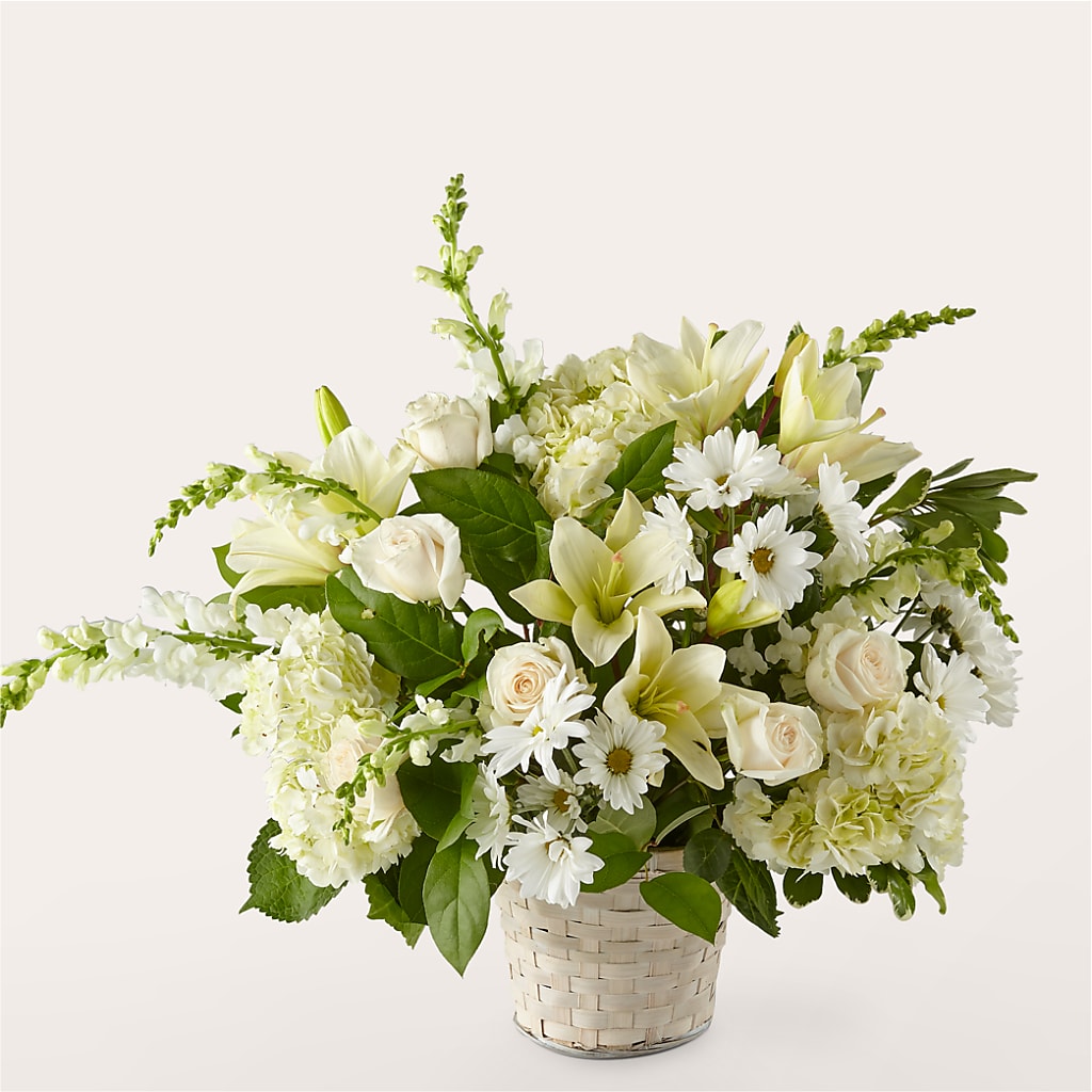 Ivory Elegance Floral Basket – HOLLOW TREE GIFTS & FLORAL LLC, Cascade IA