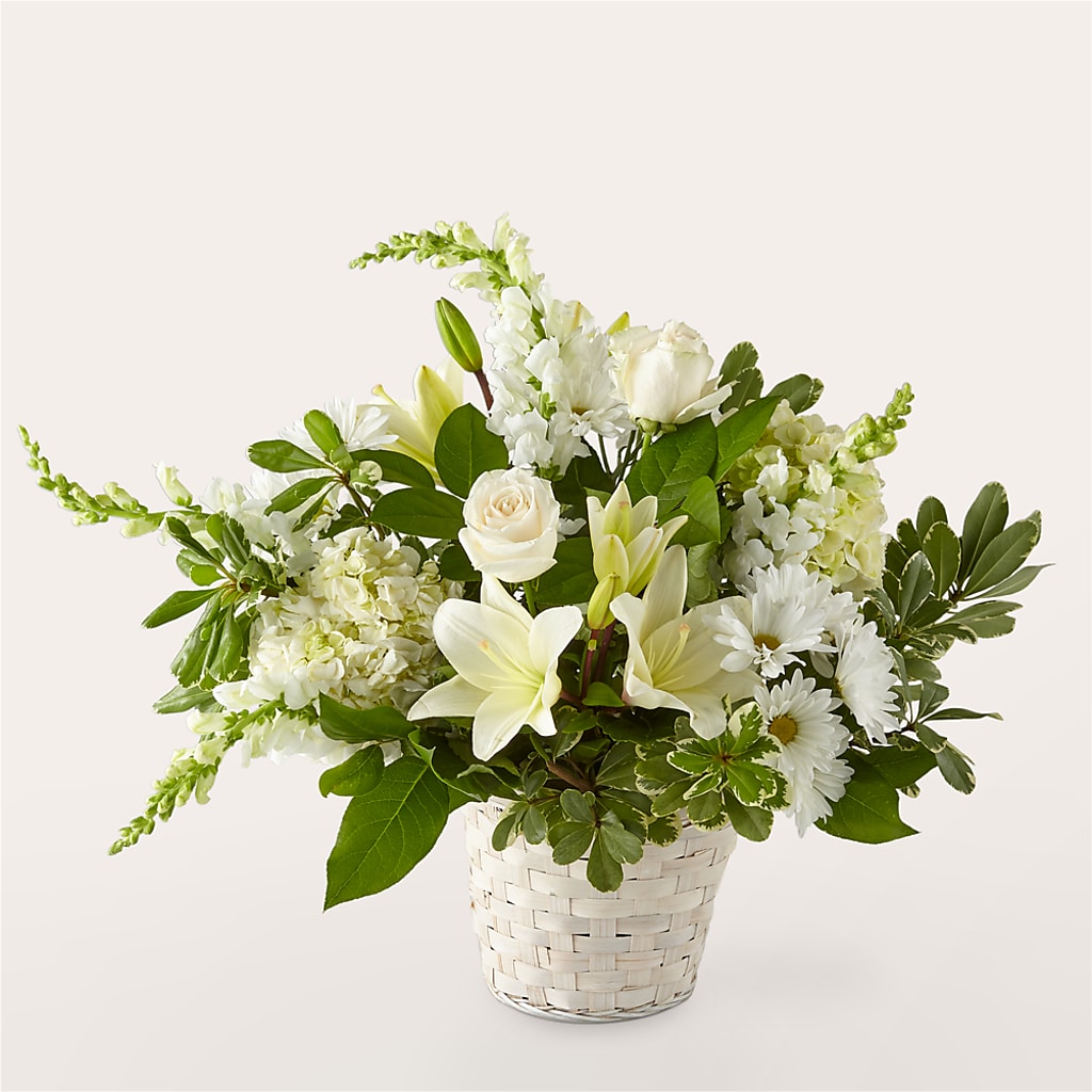 Ivory Elegance Floral Basket – HOLLOW TREE GIFTS & FLORAL LLC, Cascade IA