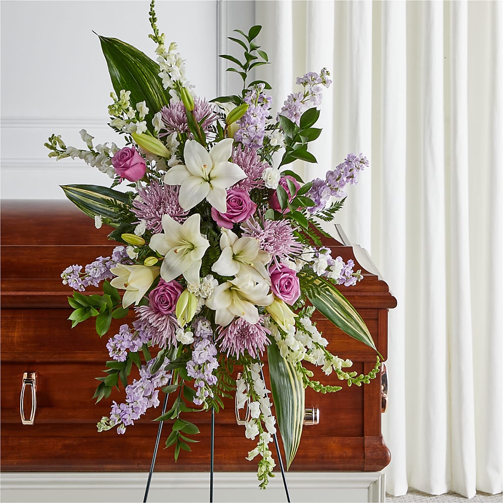 Grateful Hearts Standing Spray – HOLLOW TREE GIFTS & FLORAL LLC, Cascade IA