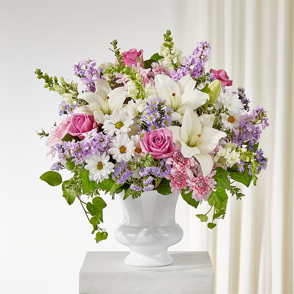 Remarkable Life Urn Arrangement – HOLLOW TREE GIFTS & FLORAL LLC, Cascade IA
