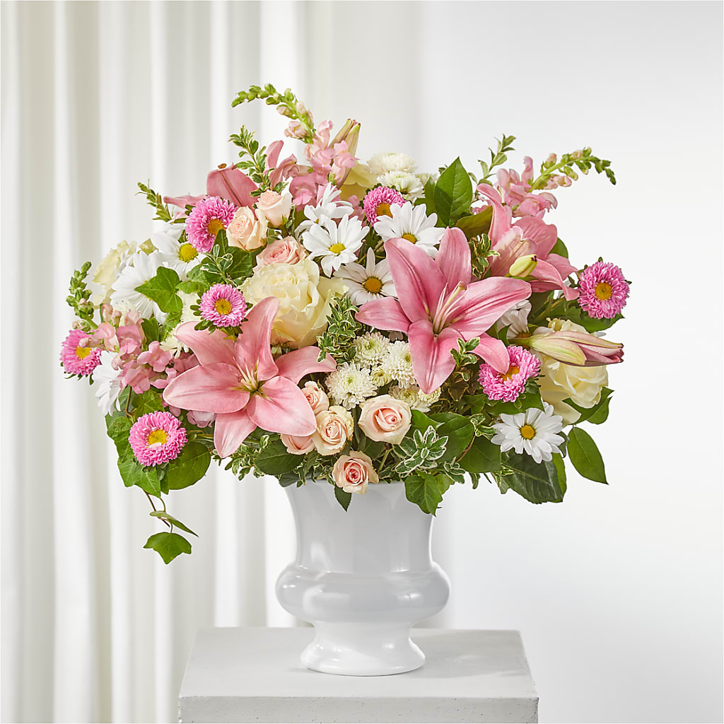 Empathetic Blooms Urn Arrangement – HOLLOW TREE GIFTS & FLORAL LLC, Cascade IA