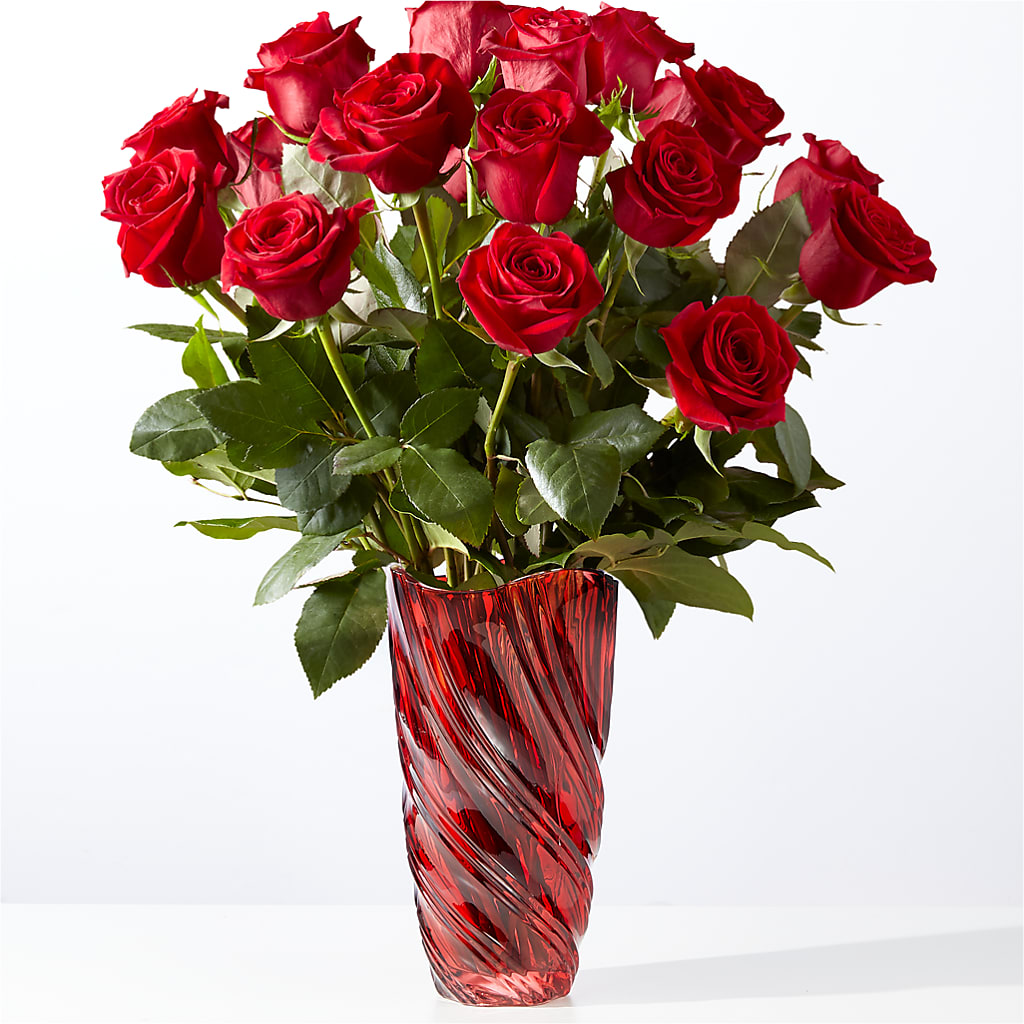 Classic Love Red Rose Bouquet with Luxe Swirl Vase – HOLLOW TREE GIFTS & FLORAL LLC, Cascade IA