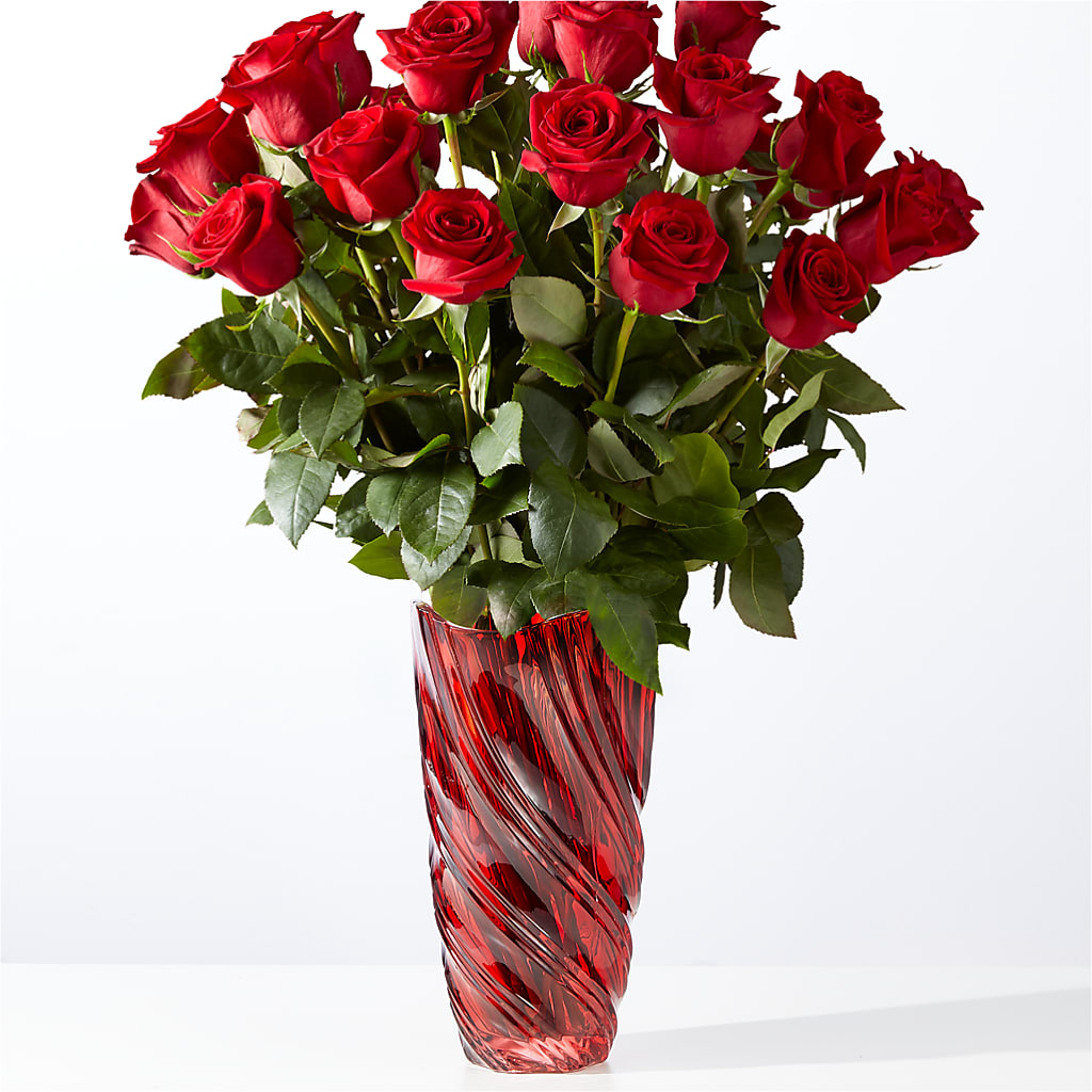 Classic Love Red Rose Bouquet with Luxe Swirl Vase – HOLLOW TREE GIFTS & FLORAL LLC, Cascade IA