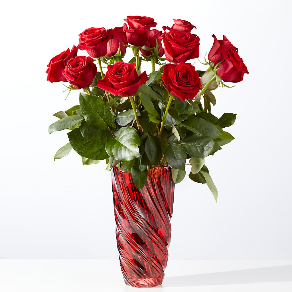 Classic Love Red Rose Bouquet with Luxe Swirl Vase – HOLLOW TREE GIFTS & FLORAL LLC, Cascade IA