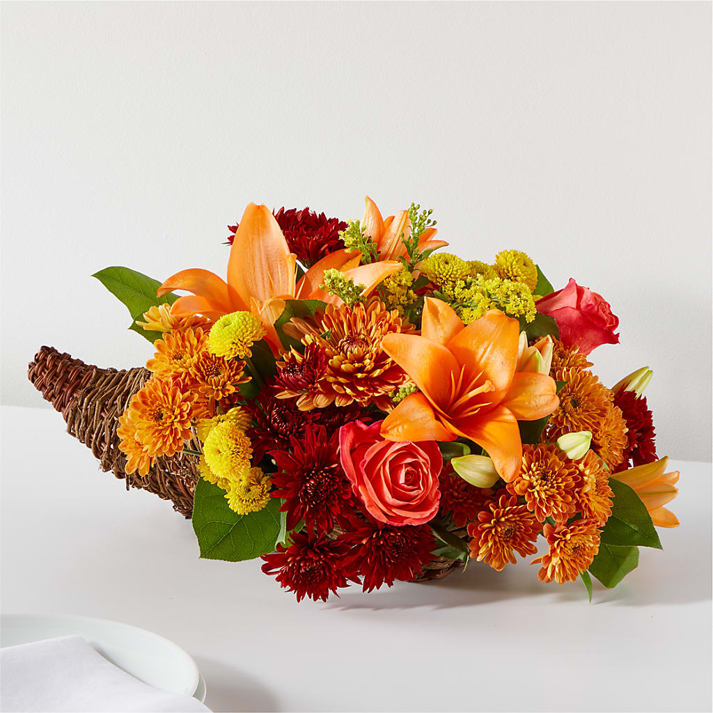 Bouquet of Blessings Cornucopia – HOLLOW TREE GIFTS & FLORAL LLC, Cascade IA