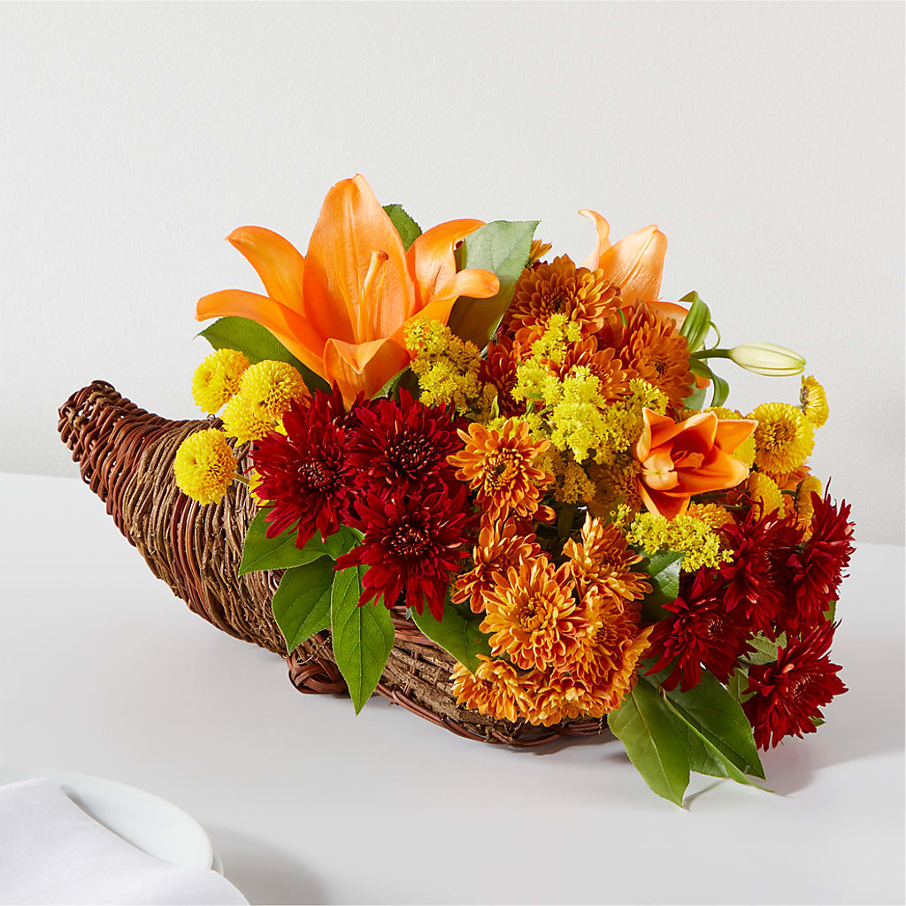 Bouquet of Blessings Cornucopia – HOLLOW TREE GIFTS & FLORAL LLC, Cascade IA