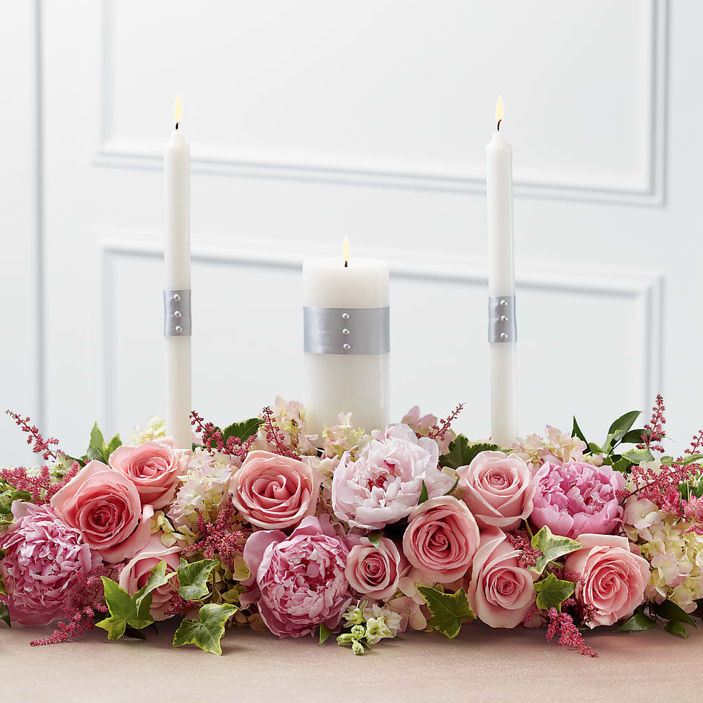 Worldwide Romance Unity Candle Arrangement – HOLLOW TREE GIFTS & FLORAL LLC, Cascade IA
