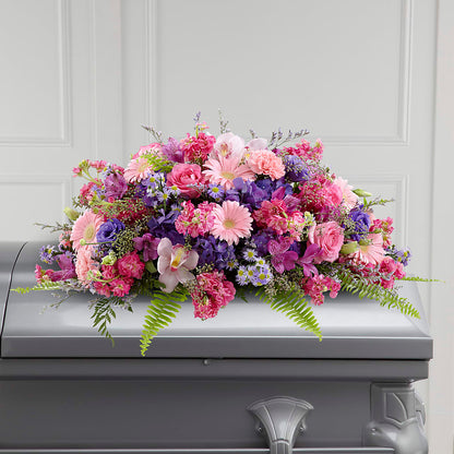 Glorious Garden Casket Spray – HOLLOW TREE GIFTS & FLORAL LLC, Cascade IA