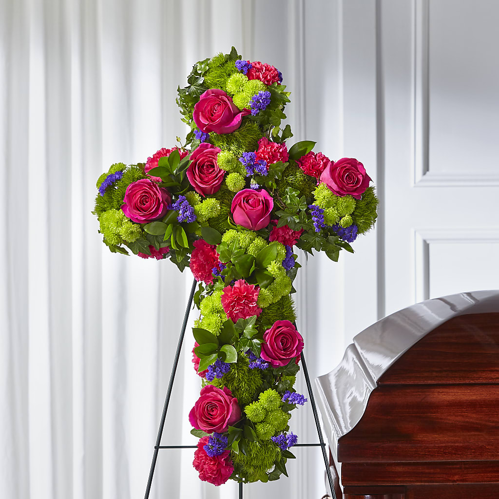 Tribute Rose Floral Cross – HOLLOW TREE GIFTS & FLORAL LLC, Cascade IA