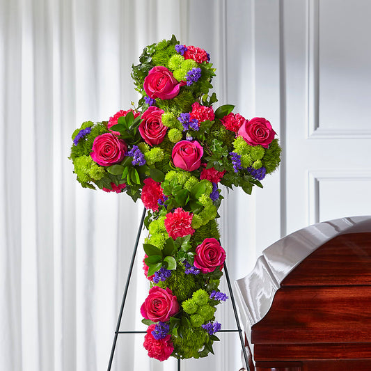 Tribute Rose Floral Cross – HOLLOW TREE GIFTS & FLORAL LLC, Cascade IA