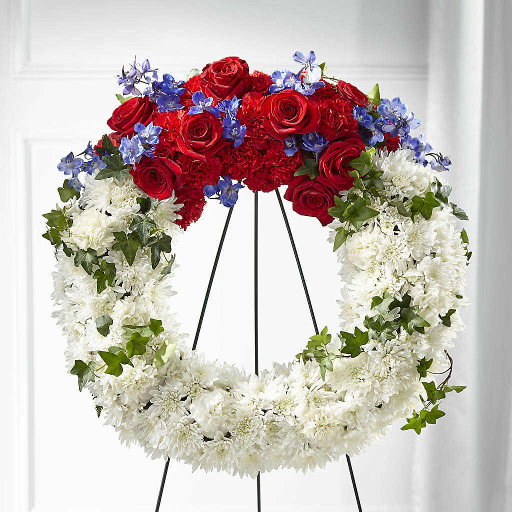Patriotic Passion Wreath – HOLLOW TREE GIFTS & FLORAL LLC, Cascade IA