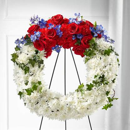 Patriotic Passion Wreath – HOLLOW TREE GIFTS & FLORAL LLC, Cascade IA