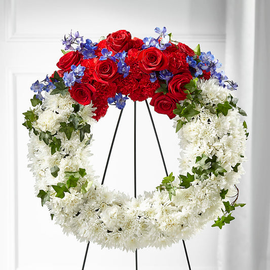 Patriotic Passion Wreath – HOLLOW TREE GIFTS & FLORAL LLC, Cascade IA
