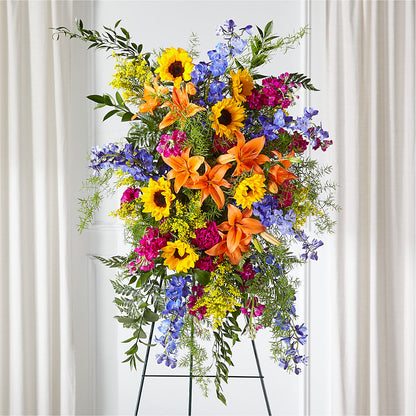 Sunlit Memories Standing Spray (Standard) – HOLLOW TREE GIFTS & FLORAL LLC, Cascade IA