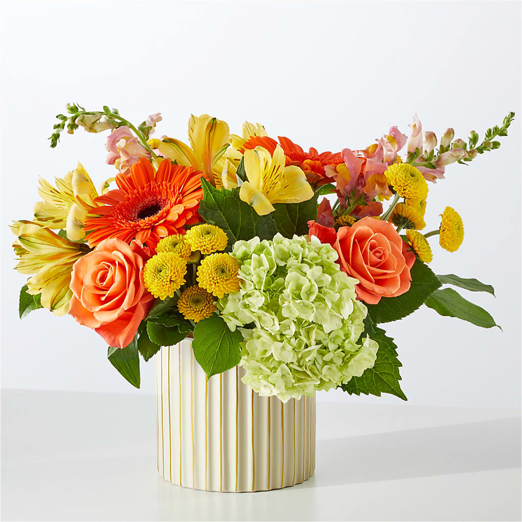 Autumn Sunshine Bouquet with Ivory Vase – HOLLOW TREE GIFTS & FLORAL LLC, Cascade IA