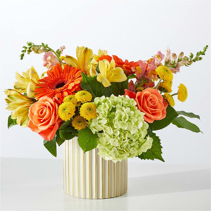 Autumn Sunshine Bouquet with Ivory Vase – HOLLOW TREE GIFTS & FLORAL LLC, Cascade IA