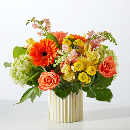 Autumn Sunshine Bouquet with Ivory Vase – HOLLOW TREE GIFTS & FLORAL LLC, Cascade IA