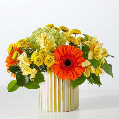 Autumn Sunshine Bouquet with Ivory Vase – HOLLOW TREE GIFTS & FLORAL LLC, Cascade IA