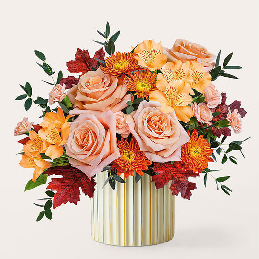 Spiced Latte Bouquet with Ivory Vase – HOLLOW TREE GIFTS & FLORAL LLC, Cascade IA