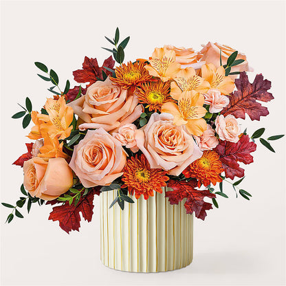 Spiced Latte Bouquet with Ivory Vase – HOLLOW TREE GIFTS & FLORAL LLC, Cascade IA