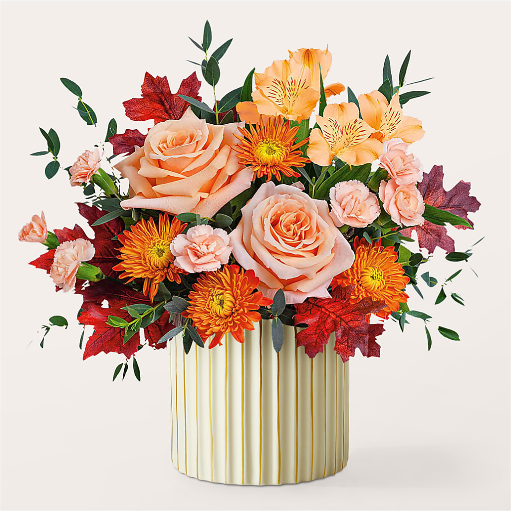 Spiced Latte Bouquet with Ivory Vase – HOLLOW TREE GIFTS & FLORAL LLC, Cascade IA