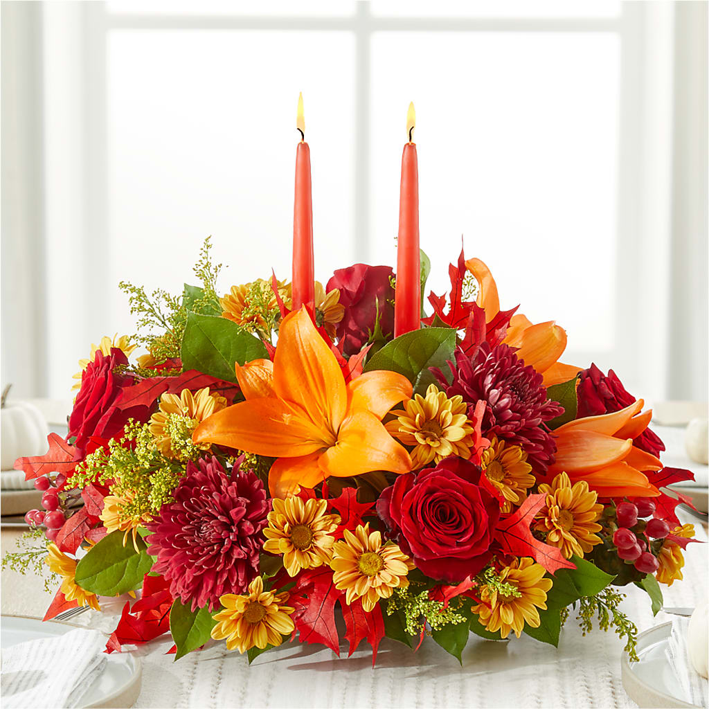 Autumn's Embrace Centerpiece – HOLLOW TREE GIFTS & FLORAL LLC, Cascade IA