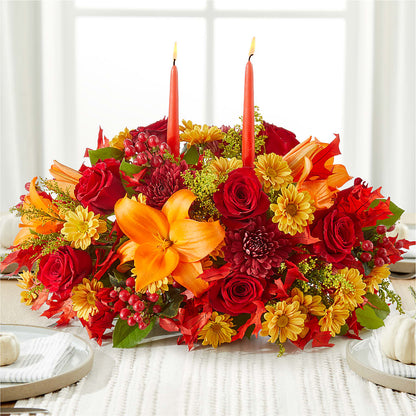 Autumn's Embrace Centerpiece – HOLLOW TREE GIFTS & FLORAL LLC, Cascade IA