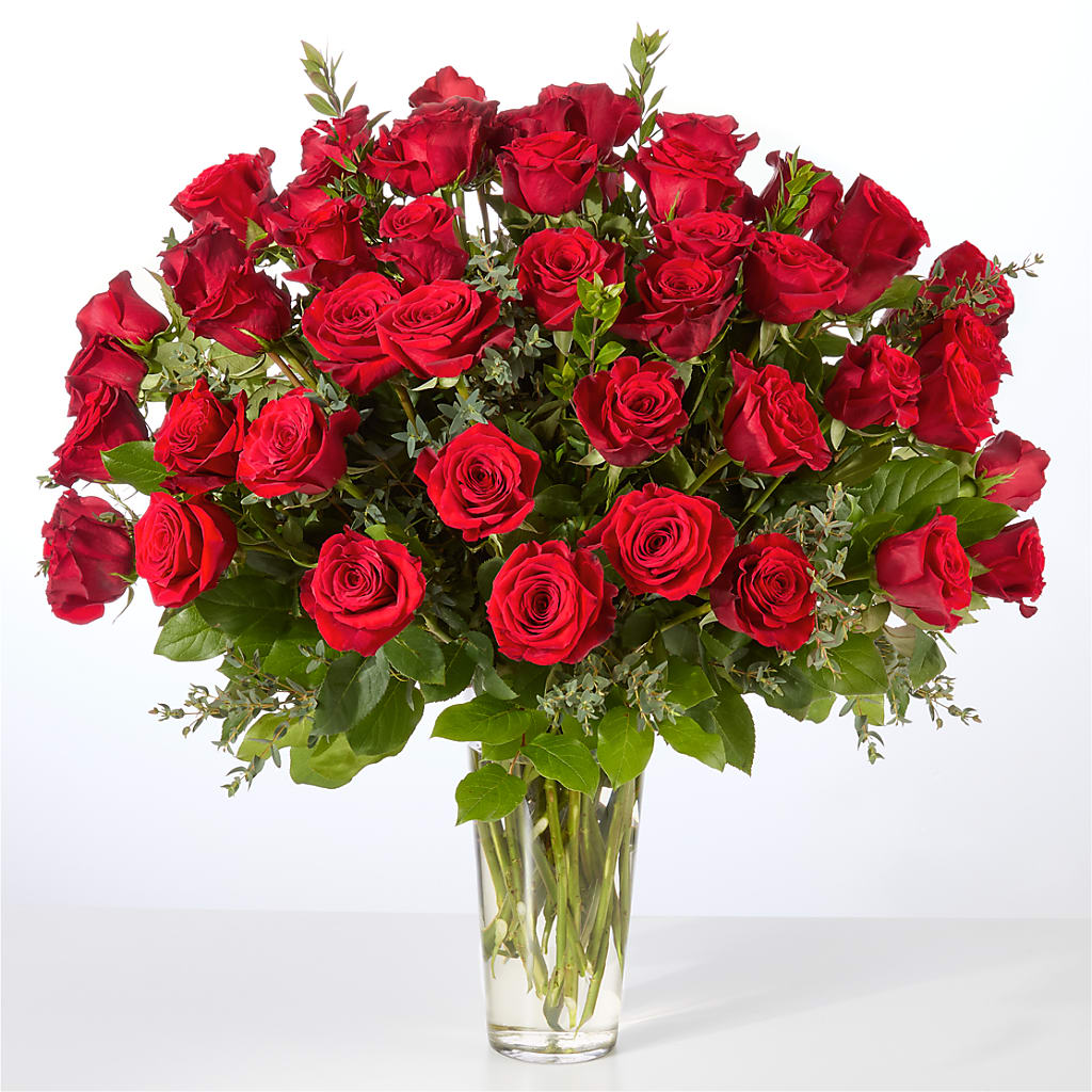 Forever Yours Fifty Stem Red Rose Bouquet – HOLLOW TREE GIFTS & FLORAL LLC, Cascade IA